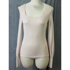 Michael Stars Cream Blush Ribbed Long Sleeve‎ Scoop Neck Top OS